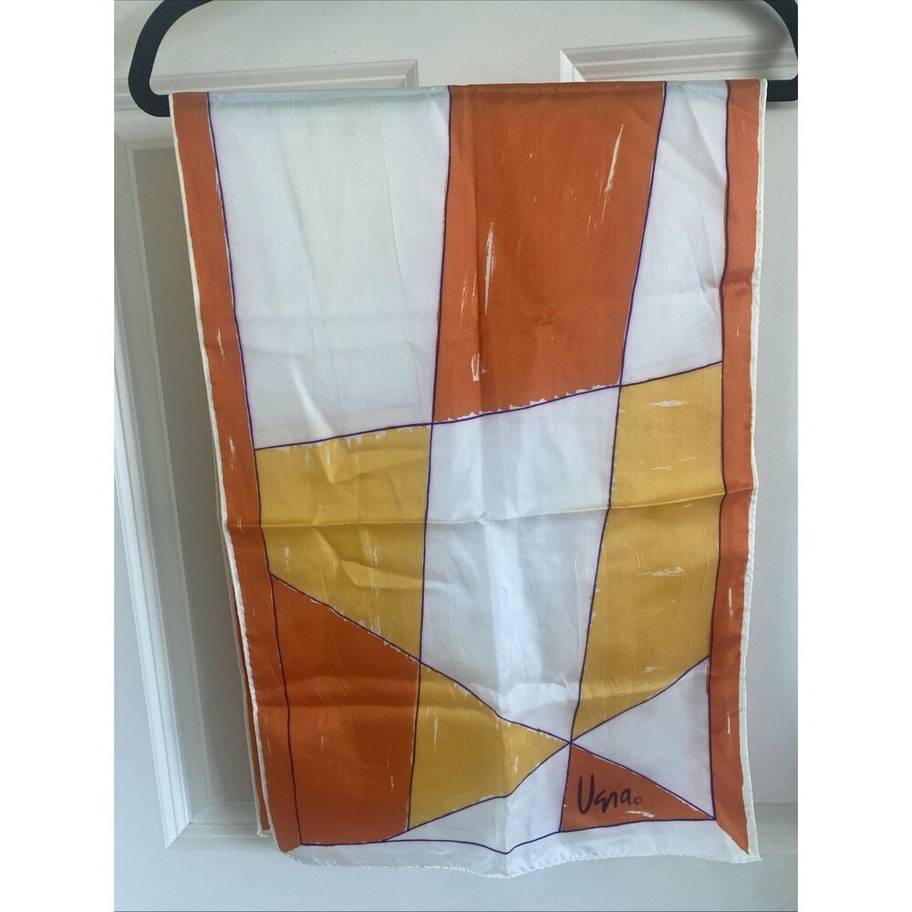 Vintage Vera Neuman Orange Geometric Scarf 15” X 44”